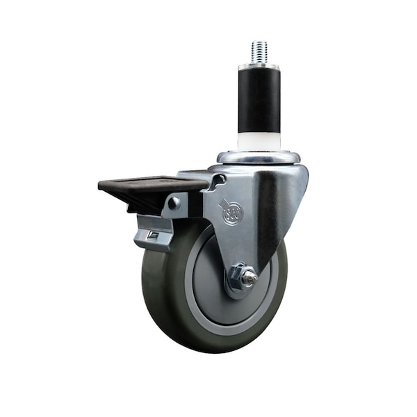 4'' Gray Poly Swivel 1-3/8'' Expanding Stem Caster with Brake